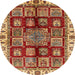 Round Machine Washable Abstract Tomato Red Rug, wshabs685