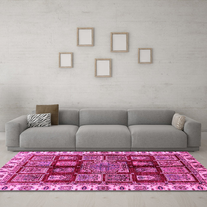 Machine Washable Abstract Pink Modern Rug in a Living Room, wshabs685pnk