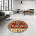 Round Machine Washable Abstract Tomato Red Rug in a Office, wshabs685