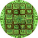 Round Machine Washable Abstract Green Modern Area Rugs, wshabs685grn