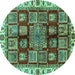 Round Machine Washable Abstract Turquoise Modern Area Rugs, wshabs685turq