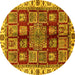 Round Machine Washable Abstract Yellow Modern Rug, wshabs685yw