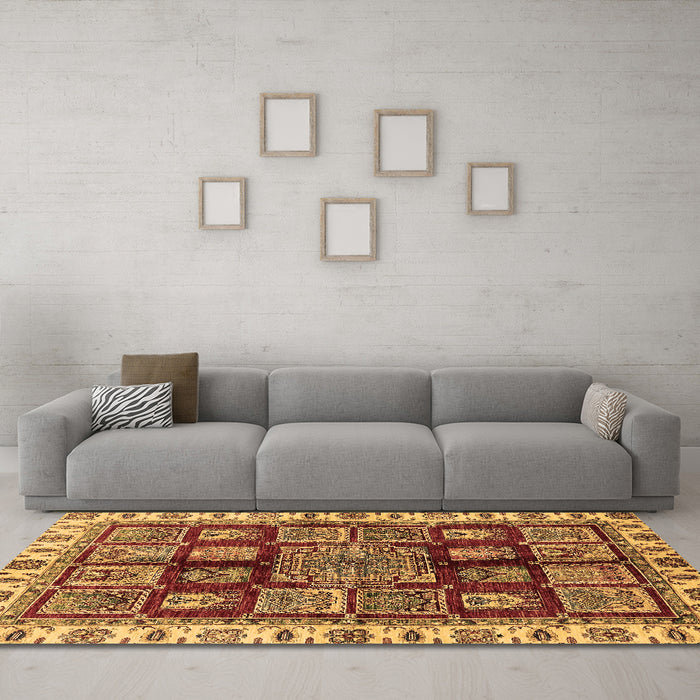 Machine Washable Abstract Brown Modern Rug in a Living Room,, wshabs685brn