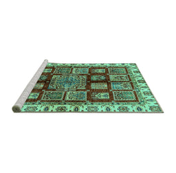 Sideview of Machine Washable Abstract Turquoise Modern Area Rugs, wshabs685turq