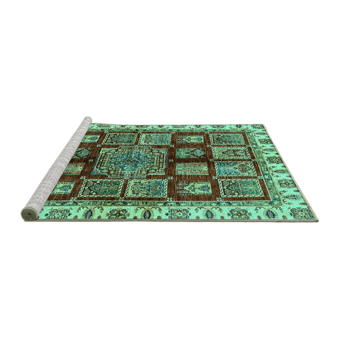 Sideview of Machine Washable Abstract Turquoise Modern Area Rugs, wshabs685turq