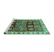 Sideview of Machine Washable Abstract Turquoise Modern Area Rugs, wshabs685turq