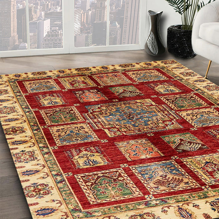 Machine Washable Abstract Tomato Red Rug in a Family Room, wshabs685