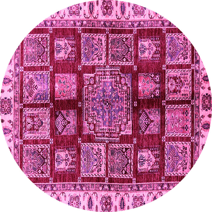 Round Machine Washable Abstract Pink Modern Rug, wshabs685pnk