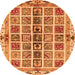 Round Machine Washable Abstract Orange Modern Area Rugs, wshabs686org