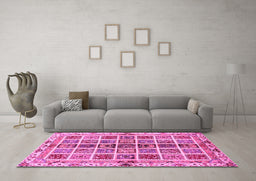 Machine Washable Abstract Pink Modern Rug in a Living Room, wshabs686pnk