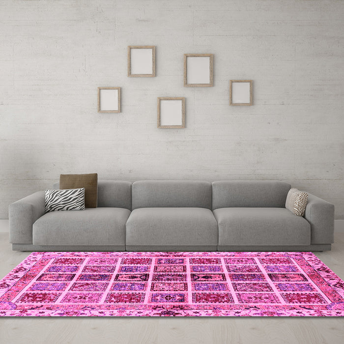 Machine Washable Abstract Pink Modern Rug in a Living Room, wshabs686pnk