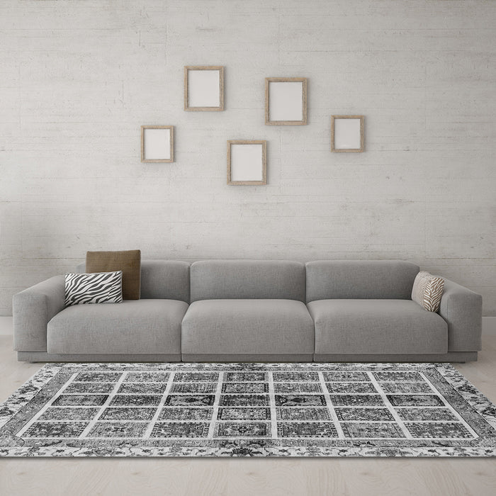 Machine Washable Abstract Gray Modern Rug in a Living Room,, wshabs686gry