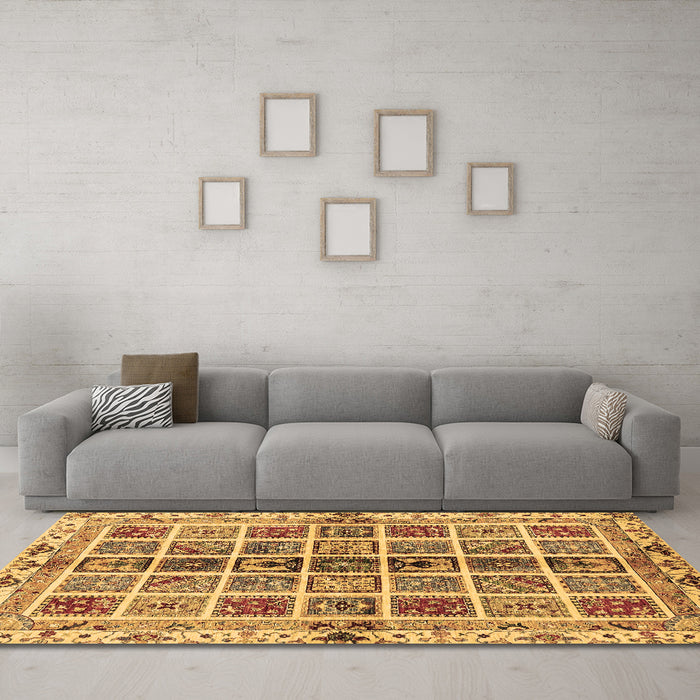 Machine Washable Abstract Brown Modern Rug in a Living Room,, wshabs686brn