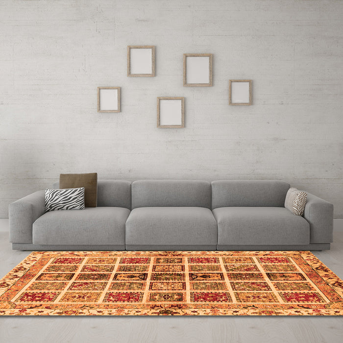 Machine Washable Abstract Orange Modern Area Rugs in a Living Room, wshabs686org