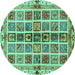 Round Abstract Turquoise Modern Rug, abs686turq