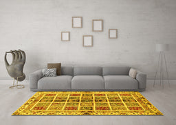 Machine Washable Abstract Yellow Modern Rug in a Living Room, wshabs686yw