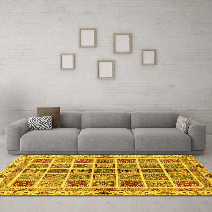 Machine Washable Abstract Yellow Modern Rug in a Living Room, wshabs686yw