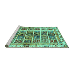 Sideview of Machine Washable Abstract Turquoise Modern Area Rugs, wshabs686turq