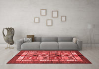 Machine Washable Abstract Red Modern Rug, wshabs687red