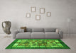 Machine Washable Abstract Green Modern Area Rugs in a Living Room,, wshabs687grn