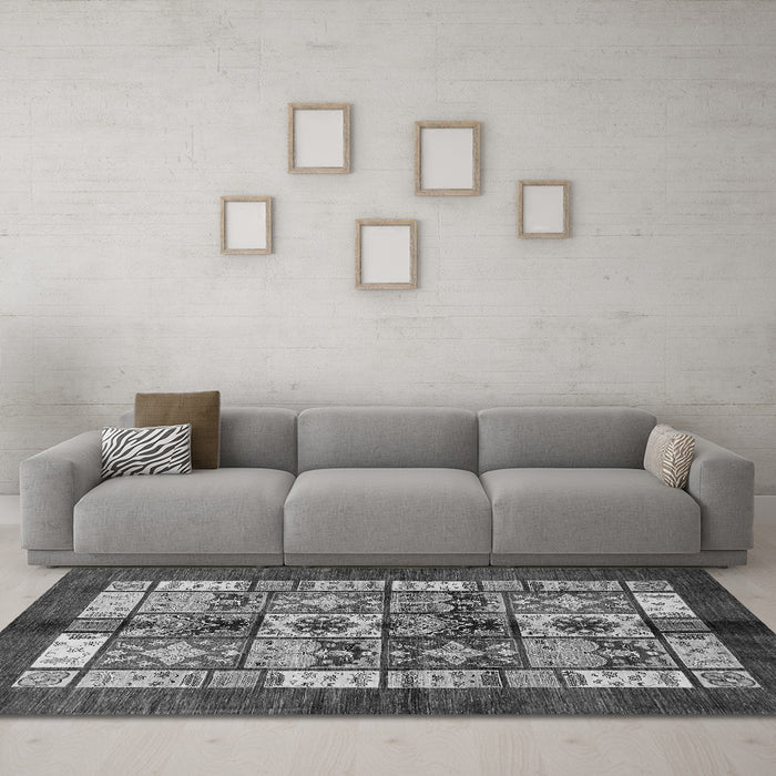Machine Washable Abstract Gray Modern Rug in a Living Room,, wshabs687gry