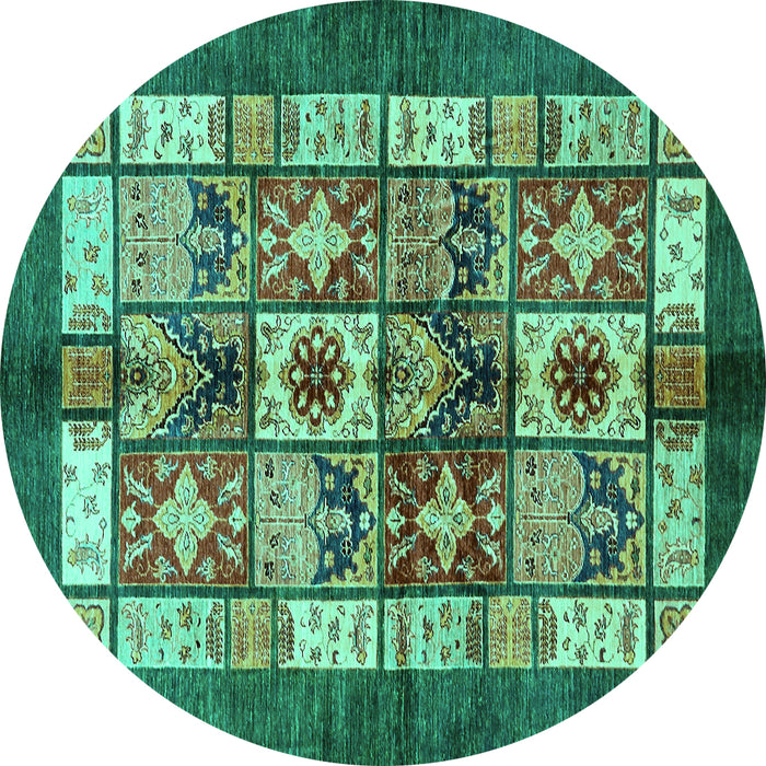 Round Abstract Turquoise Modern Rug, abs687turq
