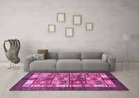 Machine Washable Abstract Pink Modern Rug, wshabs687pnk