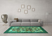 Machine Washable Abstract Turquoise Modern Area Rugs in a Living Room,, wshabs687turq