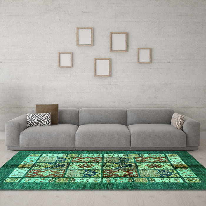 Machine Washable Abstract Turquoise Modern Area Rugs in a Living Room,, wshabs687turq