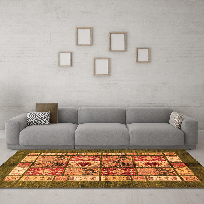 Machine Washable Abstract Orange Modern Area Rugs in a Living Room, wshabs687org