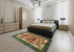 Abstract Copper Green Modern Rug in a Bedroom, abs687