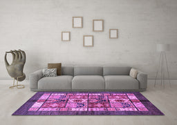 Machine Washable Abstract Purple Modern Area Rugs in a Living Room, wshabs687pur