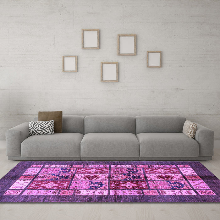 Machine Washable Abstract Purple Modern Area Rugs in a Living Room, wshabs687pur
