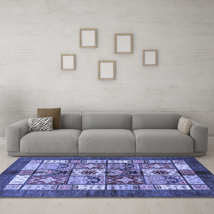 Machine Washable Abstract Blue Modern Rug in a Living Room, wshabs687blu
