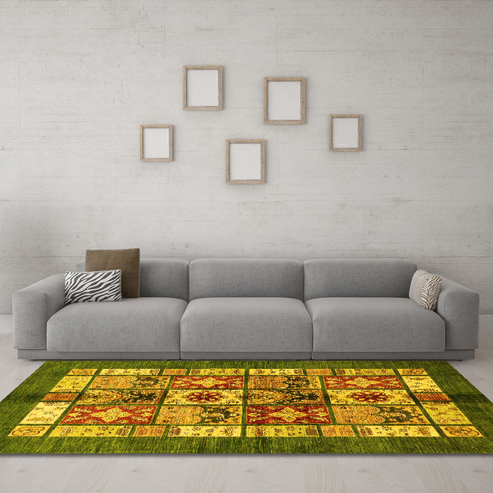 Machine Washable Abstract Yellow Modern Rug in a Living Room, wshabs687yw