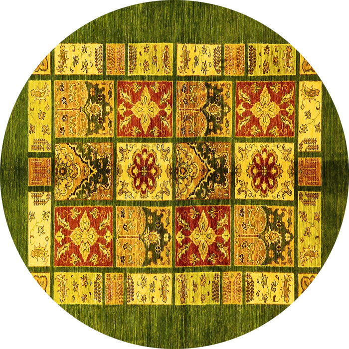 Round Machine Washable Abstract Yellow Modern Rug, wshabs687yw
