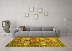 Machine Washable Abstract Yellow Modern Rug in a Living Room, wshabs688yw