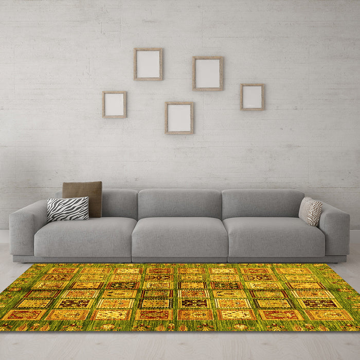 Machine Washable Abstract Yellow Modern Rug in a Living Room, wshabs688yw