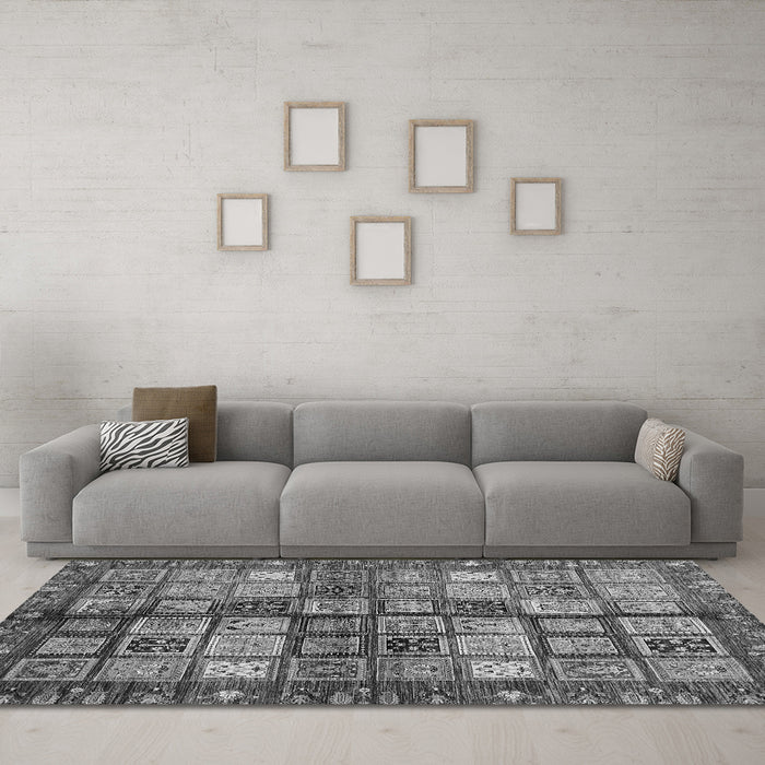 Machine Washable Abstract Gray Modern Rug in a Living Room,, wshabs688gry