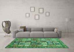 Machine Washable Abstract Turquoise Modern Area Rugs in a Living Room,, wshabs688turq