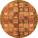 Round Machine Washable Abstract Orange Modern Area Rugs, wshabs688org