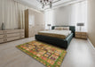 Abstract Saddle Brown Modern Rug in a Bedroom, abs688