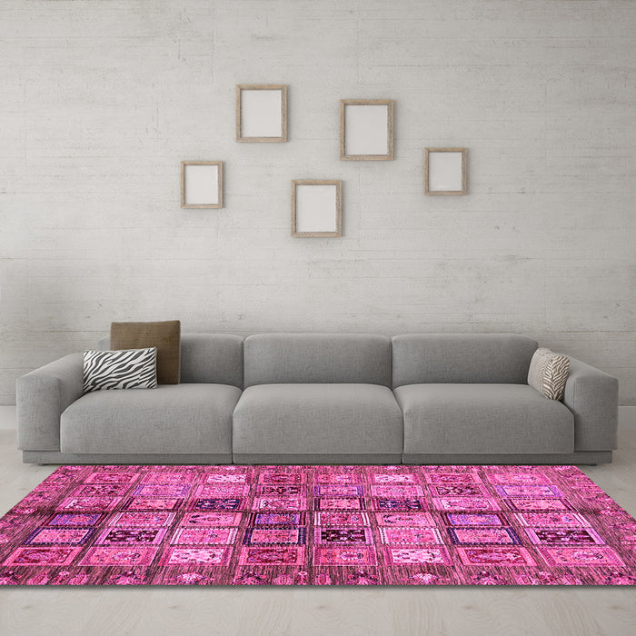 Machine Washable Abstract Pink Modern Rug in a Living Room, wshabs688pnk