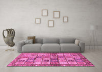 Machine Washable Abstract Pink Modern Rug, wshabs689pnk