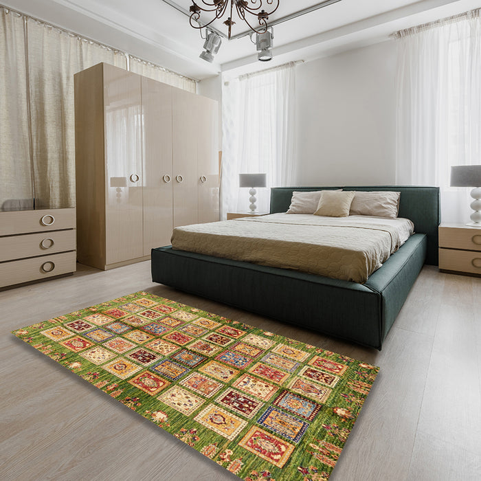Abstract Saddle Brown Modern Rug in a Bedroom, abs689