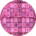 Round Machine Washable Abstract Pink Modern Rug, wshabs689pnk