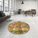 Round Abstract Saddle Brown Modern Rug in a Office, abs689