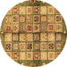 Round Machine Washable Abstract Brown Modern Rug, wshabs689brn