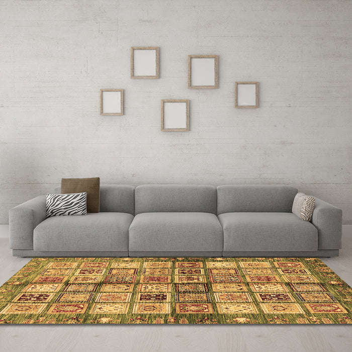Machine Washable Abstract Brown Modern Rug in a Living Room,, wshabs689brn