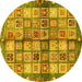 Round Machine Washable Abstract Yellow Modern Rug, wshabs689yw